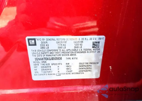 2018 Chevrolet Equinox Lt from USA, damaged, VIN 3GNAXTEX0JS505836